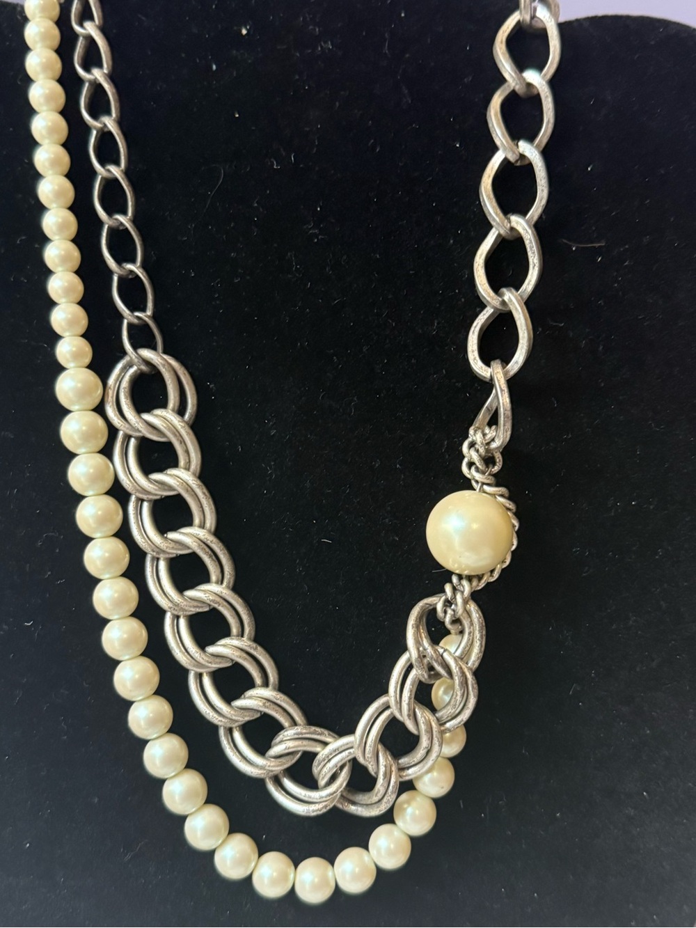 Silver-tone Multi-Strand Necklace faux pearl